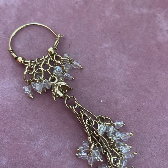 Dangle Earrings - Boho Vintage Gold Toned w/Clear Beads - 3" - Picture 14 of 15